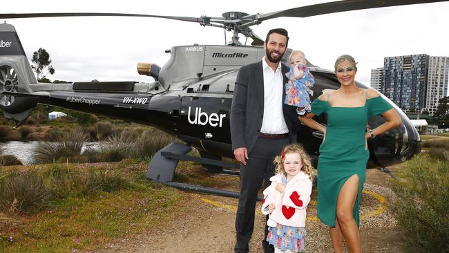 The Merrington family – Andrew, Lorinska and their children – arrive in style. Picture: Sam Tabone/Getty Images for Uber.