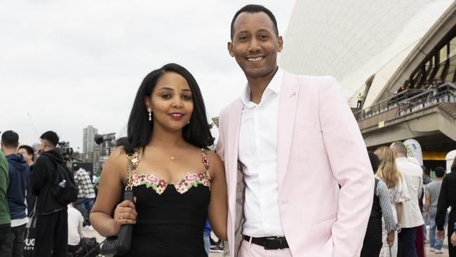 Dr Wubshet Tesfaye and Betty Berka look sharp at the Sydney Opera House. Picture: NCA NewsWire / Monique Harmer