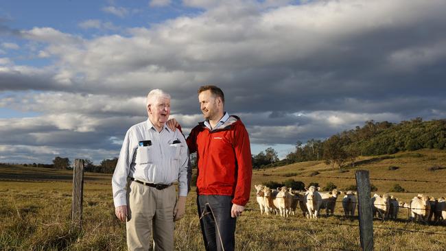 Landowner Phil O’Grady and his son Edward on their land in Cobbitty where they’ve proposed to built 800 new homes. Picture: Jonathan Ng