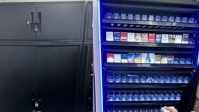 How cigarettes are legally displayed in Woolworths (left) and how they are displayed illegally at a tobacconist in Sydney (right). Picture: Supplied