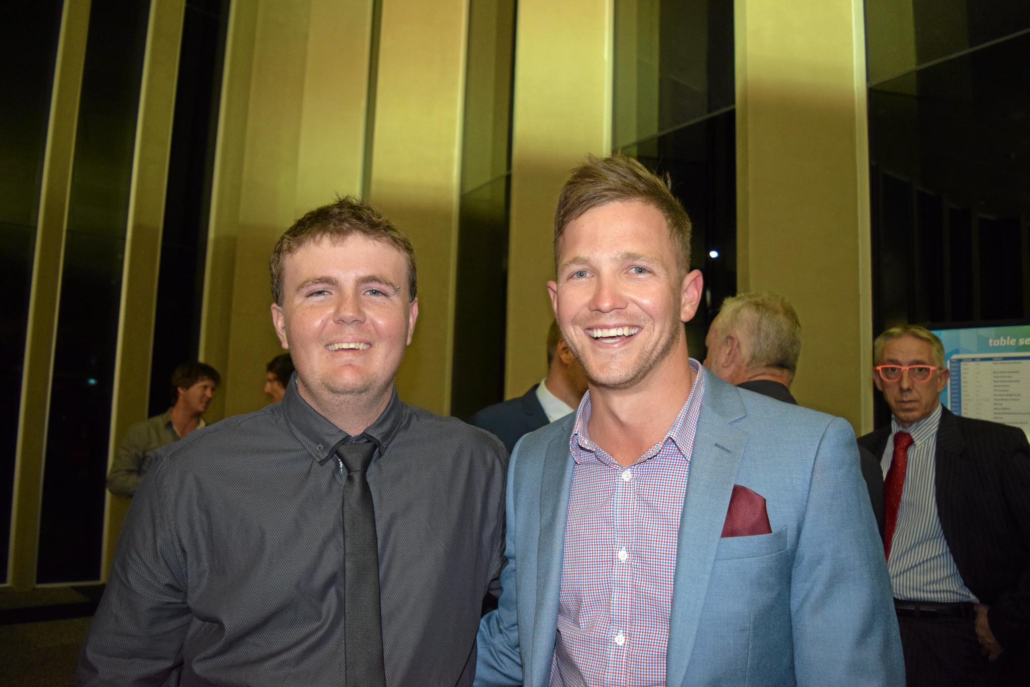 Brandon Fagg and Andy Toivanen at the Master Builders Mackay and Whitsunday Housing and Construction Awards. Picture: Jarred Sferruzzi