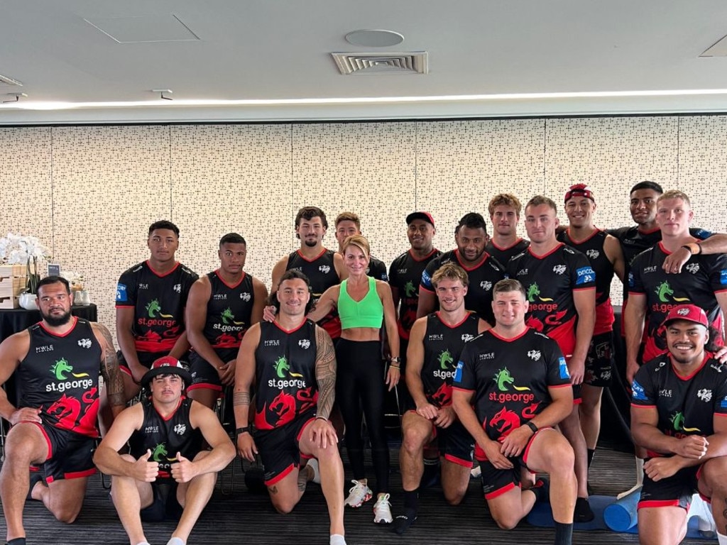 St George Dragons with Pilates Insync instructor Helen Stamatakos. Picture: Supplied.