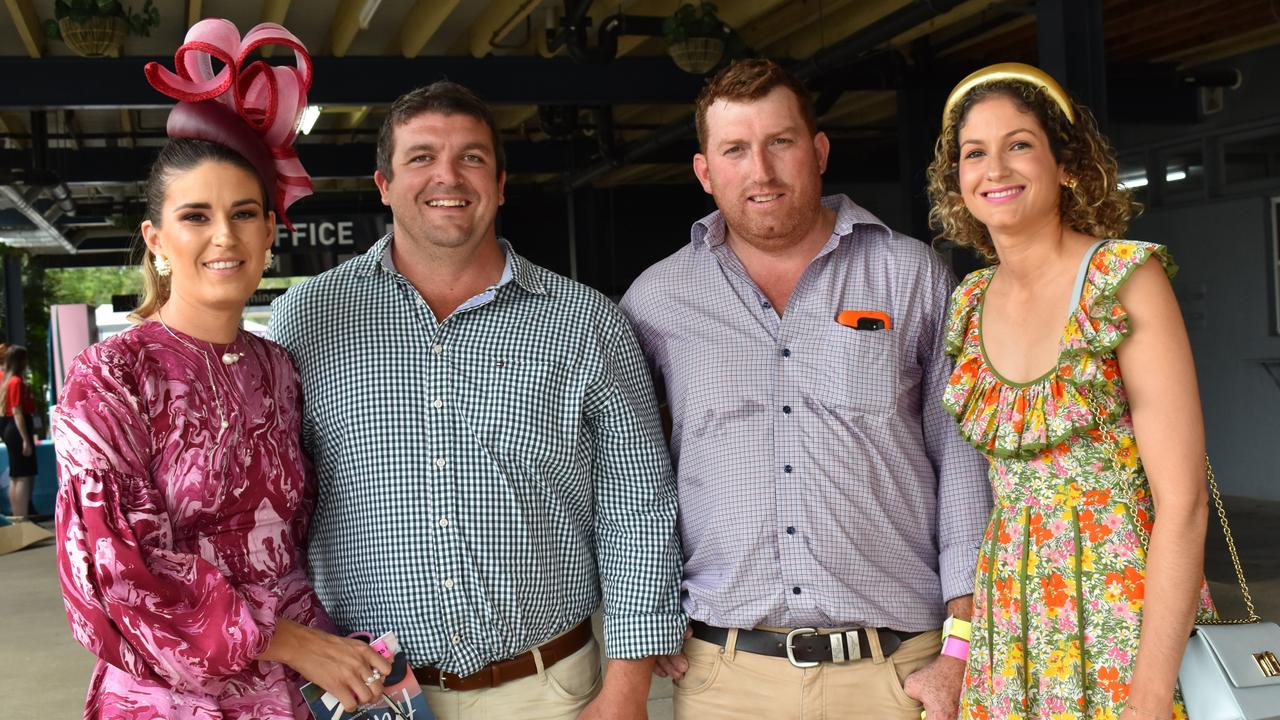 Shannon and Mark Dunne, Geoff Brosnan and Alexandra Becker at The Archer race meeting at Callaghan Park, Rockhampton, on May 7, 2022.