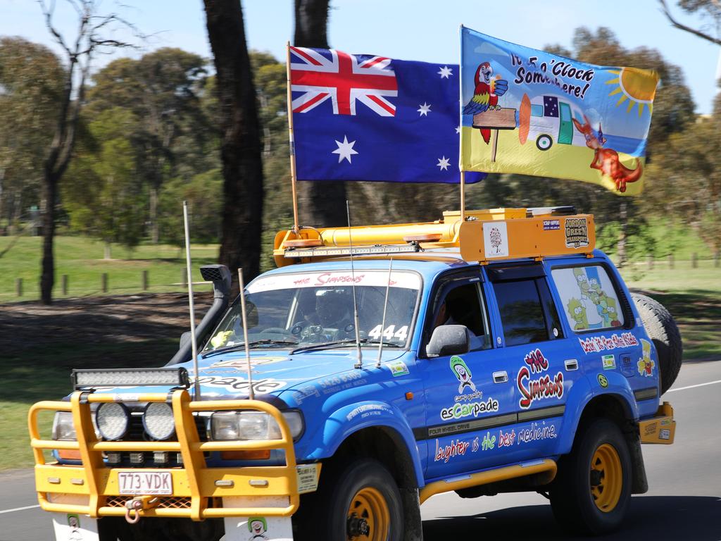 ‘The simpsons’ car arriving in Camp Quality’&#149;s signature motoring event, esCarpade at Barwon Valley Fun Park in Geelong on Saturday. Picture: Mark Wilson.