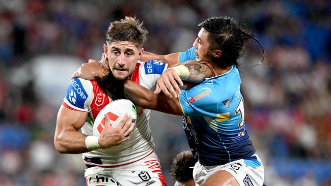 Bailey Simonsson is keen to lock down Parramatta’s left centre spot as rumours continue that the Eels are trying to sign Zac Lomax from the Dragons. Picture: Bradley Kanaris/Getty Images