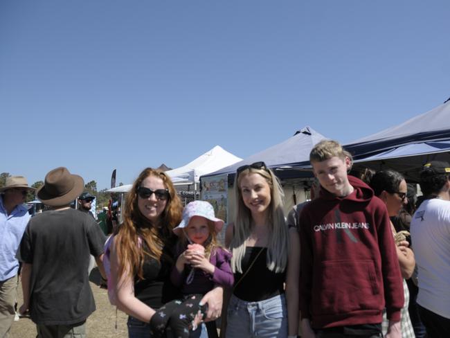 (From left) Cassie Naumann, Lilli Nauman, Nec Aberdeen, and Noah Johnston enjoying their Sunday at the Murphys Creek Chilli Festival. Picture: Isabella Pesch