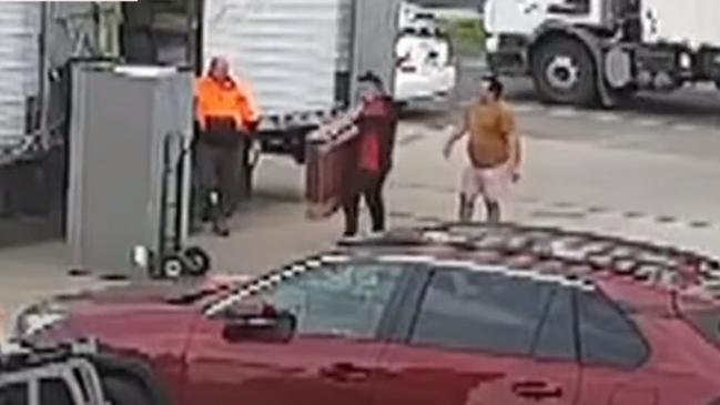 CCTV footage of the removalists in action outside a Maribyrnong apartment complex. Picture: Channel 7