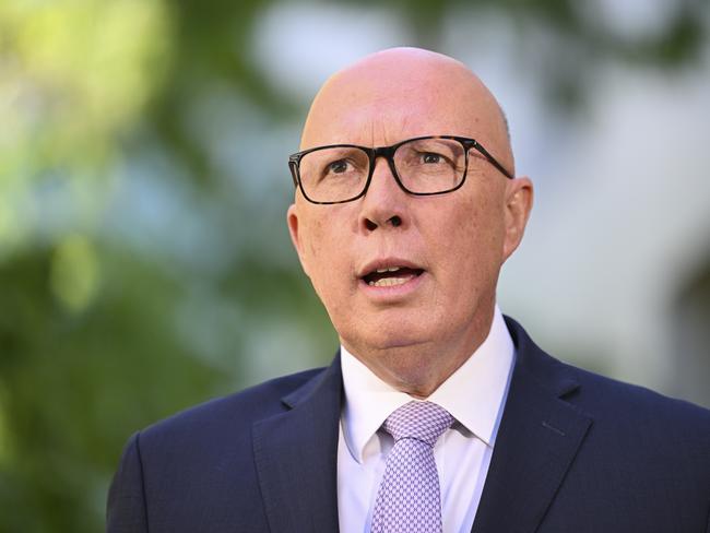 CANBERRA, AUSTRALIA - NewsWire Photos - November 19, 2024: Leader of the Opposition Peter Dutton holds a press conference at Parliament House in Canberra. Picture: NewsWire / Martin Ollman