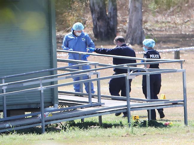 Police at the scene of a Zillmere Gang fight.  Pic Peter Wallis