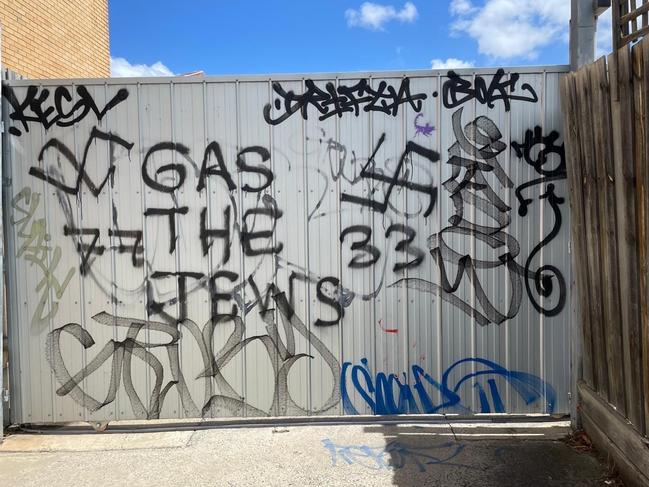 Gottlieb’s, a building supplies store in Malvern East, has been the target of an antisemitic graffiti attack, with the words “gas the Jews” and swastikas drawn on the back fence 02/25. Picture: Supplied