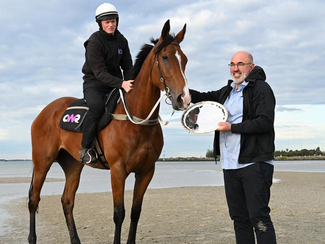 Via Sistina with Sam Fairgray from Yulong at Altona Beach on Sunday. Photo: Vince Caligiuri/Getty Images.