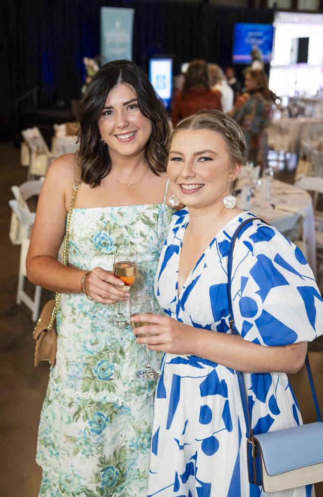 Brianna Brooks-Veivers (left) and Jess Tyson at the Ladies Diamond Luncheon hosted by Toowoomba Hospital Foundation at The Goods Shed, Friday, October 11, 2024. Picture: Kevin Farmer