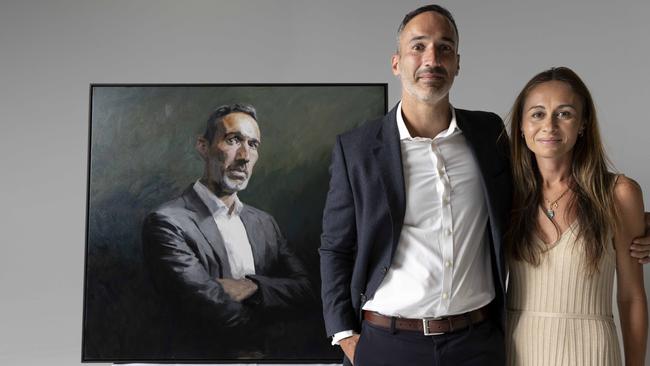 Alex and Vicki Ryvchin with Johannes Leak’s portrait. Picture: Ryan Osland