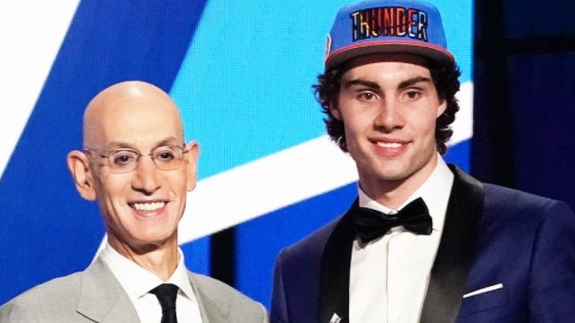 NBA commissioner Adam Silver and Aussie NBA draftee Josh Giddey.