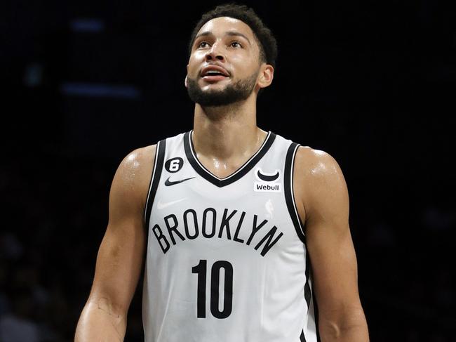 NEW YORK, NEW YORK - OCTOBER 06: Ben Simmons #10 of the Brooklyn Nets looks on during the first half against the Miami Heat at Barclays Center on October 06, 2022 in the Brooklyn borough of New York City. NOTE TO USER: User expressly acknowledges and agrees that, by downloading and or using this photograph, User is consenting to the terms and conditions of the Getty Images License Agreement. (Photo by Sarah Stier/Getty Images)