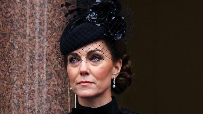 Catherine, Princess of Wales, at the solemn Remembrance Sunday ceremony at The Cenotaph on Whitehall. Picture: pool / AFP