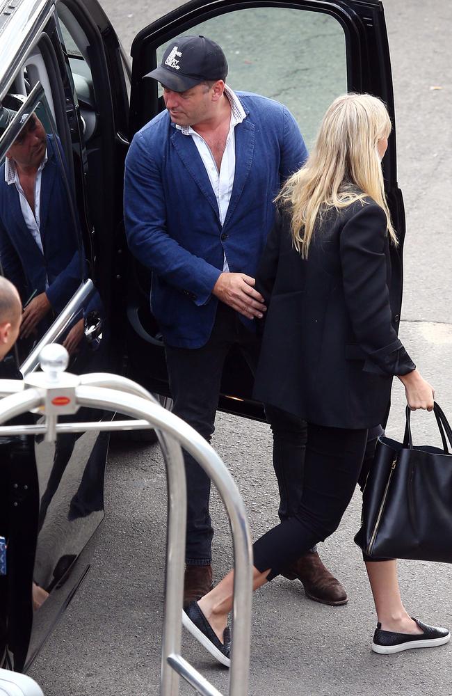 Karl Stefanovic, pictured with bride to be Jasmine Yarbrough, at Sydney airport before jetting to LA this week. Picture: Matrix Media Group 