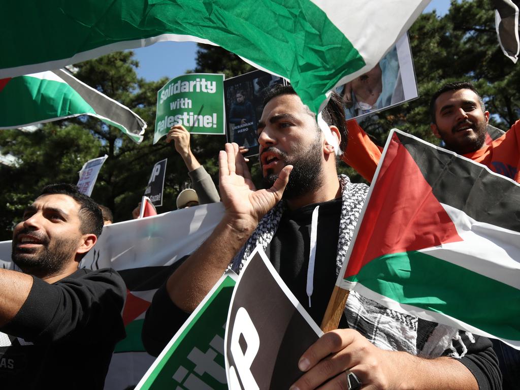 Pro-Palestinian protesters gather in support of the Palestinian people during a rally for Gaza in Seoul, South Korea. Picture: Getty Images