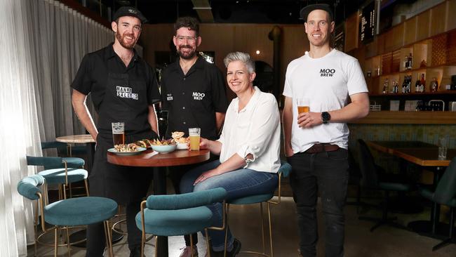 Manky Sally's staff including head chef Sam Bray, venue manager Niall Harden, Moo Brew managing director Lauren Sheppard and Moo Brew head brewer Jack Viney. Picture: Nikki Davis-Jones