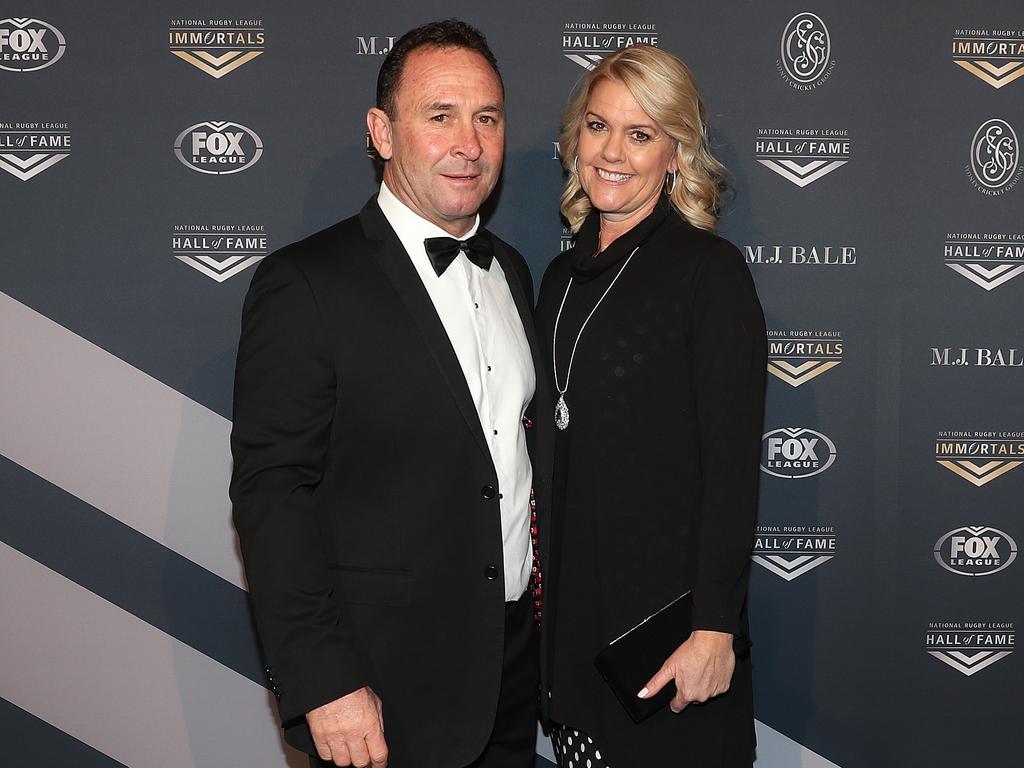 Ricky Stuart and his wife Kaylie at the 2018 NRL Hall of Fame Induction. Picture: Brett Costello