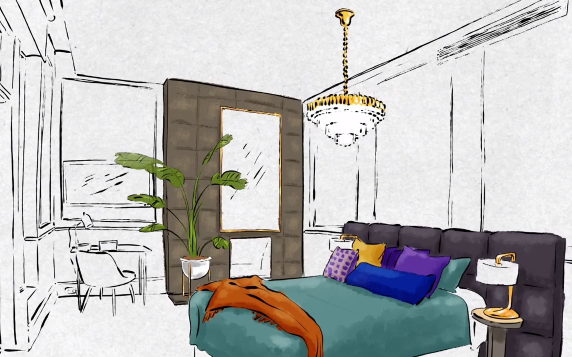 Mitch and Mark’s bedroom will have a chandelier. Picture: Channel 9