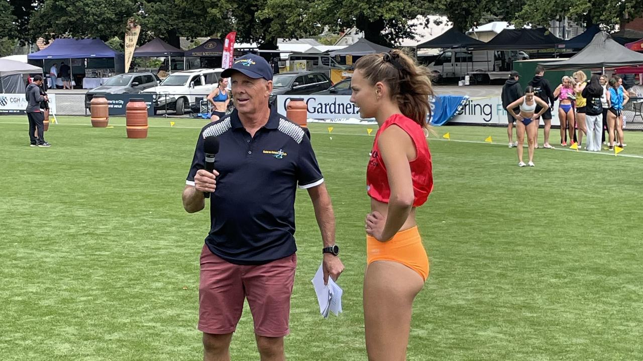 Mackenzie Estlick with Peter Emerson after winning her semi. Picture: Shane Jones.