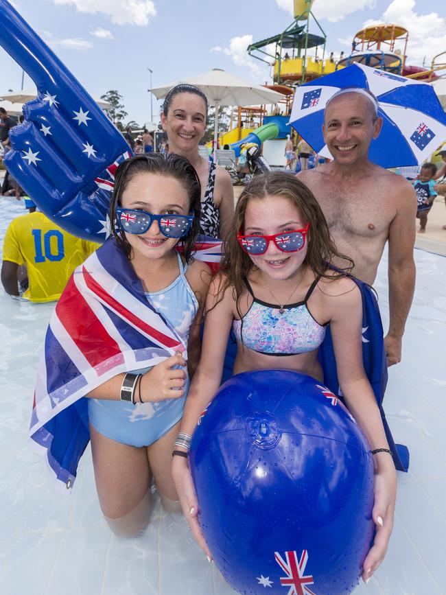 The Pisani family — Hedley and Analir with their daughters Mia, 13, and Amy, 12 — celebrating Australia Day at the Prairiewood Leisure Centre last year. Picture: Matthew Vasilescu