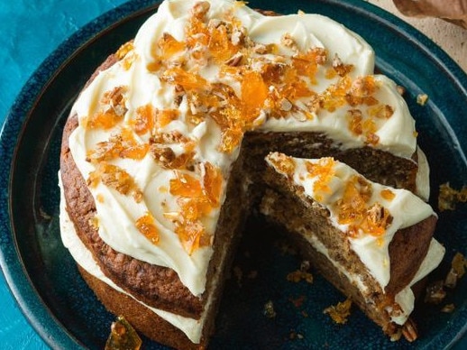 Spiced pumpkin cake with pecan brittle.