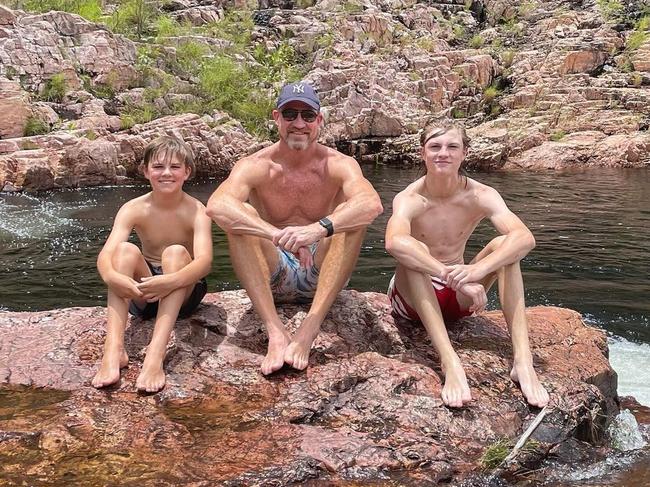 Former AFL player and coach Nathan Buckley with his kids, Jett and Ayce. Picture: Supplied