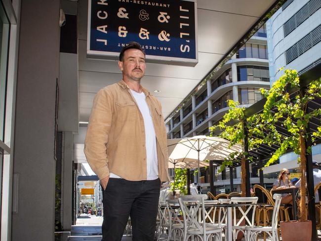 ADELAIDE, SOUTH AUSTRALIA - Advertiser Photos NOVEMBER 29, 2024: Jack & Jill's Bar and Restaurant owner Tom McLean discusses City of Adelaide Parklet Fees on Pirie Street, Adelaide, SA. Picture Emma Brasier