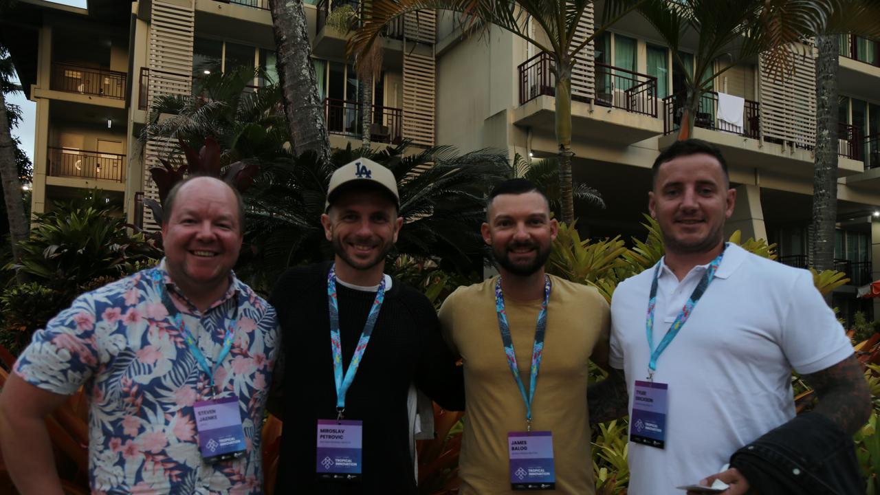 Steven Jaenke, Miroslav Petrovic, James Balog and Tyler Erikson attend the Tropical Innovation Festival in Cairns. Photo: Catherine Duffy.