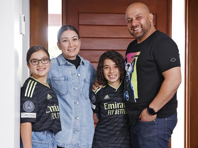 Cooper Chahine with twin sister Madison (left) and parents Jad and Ilana after returning from successful brain surgery in Spain. Picture: Sam Ruttyn