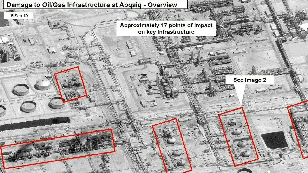 This satellite image shows damage to oil/gas infrastructure from weekend drone attacks at Abqaig. Picture: AFP