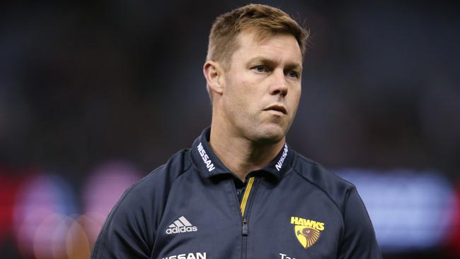 AFL Round 13. 14/06/2019. Essendon vs Hawthorn at Marvel Stadium.  Hawthorn assistant coach Sam Mitchell   .  Pic: Michael Klein