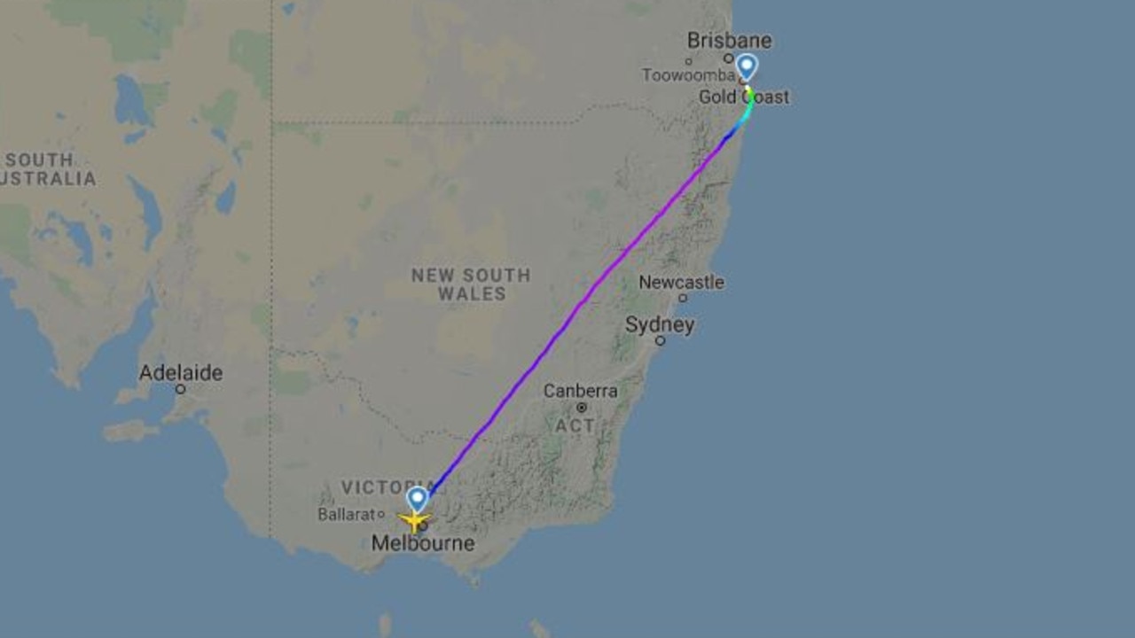 The trio flew to the Gold Coast after spending five days in Melbourne. Picture: Flightradar24