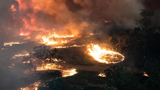 A bushfire burns out of control near Bairnsdale in Victoria’s East Gippsland region.