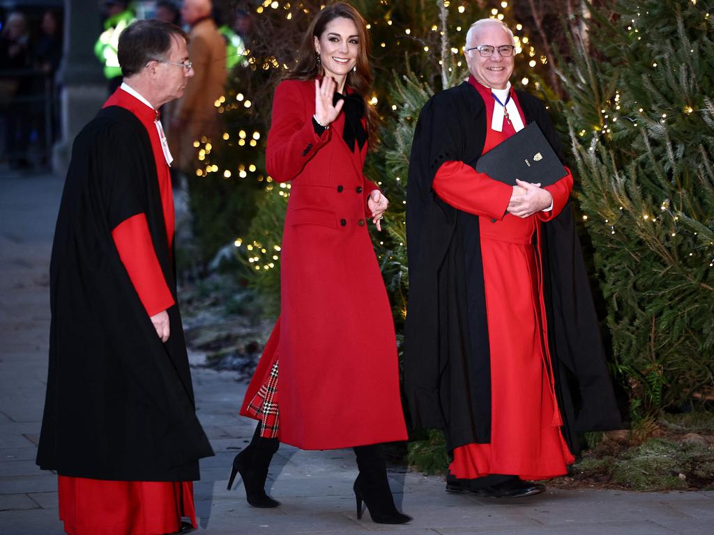 The Princess of Wales arrives to attend the "Together At Christmas" Carol Service" at Westminster Abbey in London on December 6. (Photo by HENRY NICHOLLS / AFP)