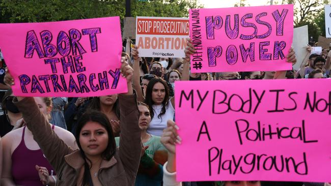 Pro-choice activists protest during a rally in front of the U.S. Supreme Court in response to the leaked Supreme Court draft decision to overturn Roe v. Wade in 2022. Picture: Alex Wong/Getty Images/AFP<br/>