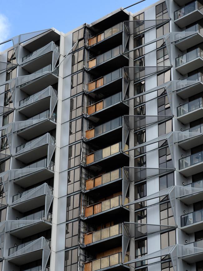 The fire-damaged Lacrosse building in Docklands. Picture: Steve Tanner