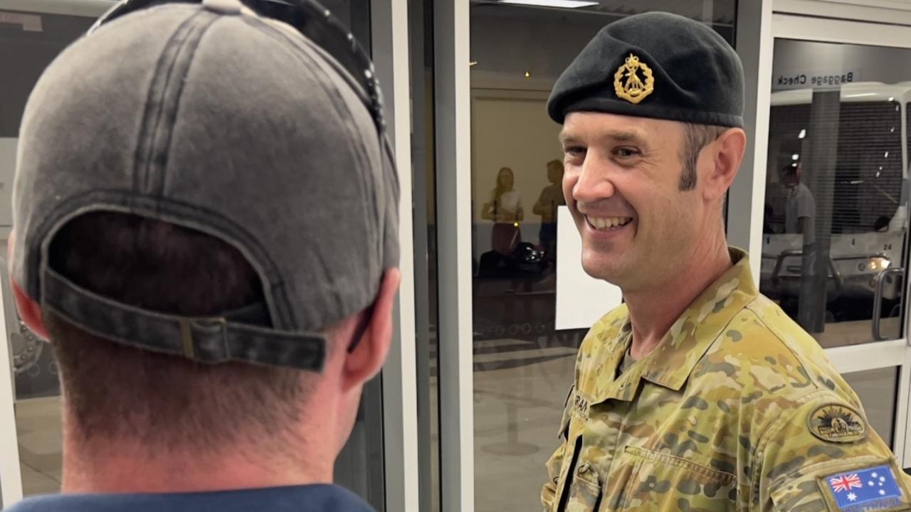 5RAR commanding officer Lieutenant Colonel Hugh Grogan was keen to greet his returning troops. Picture: Supplied.