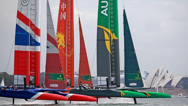 France, China and Japan preparing for Sail GP on Sydney Harbour. Pic: Toby Zerna 