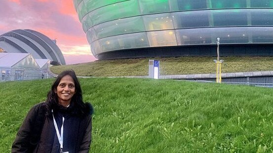 Shemara Wikramanayake outside the COP26 conference in Glasgow.