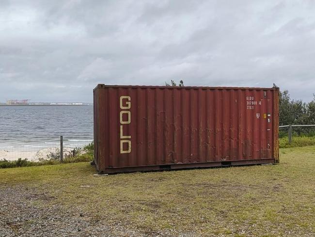 While the investigation is ongoing the council has maintained the shipping container will remain till ‘the newly planted trees reach height maturity level with the container’. Picture: Bayside Council