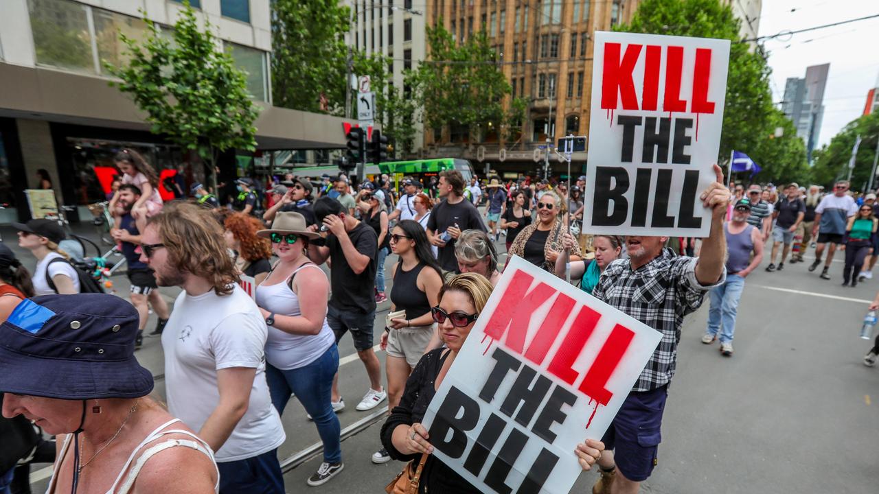 The Victorian government’s pandemic bill has been publicly condemned by the opposition, industry and the public, with protests igniting across the city in recent weeks. Picture: Tim Carrafa