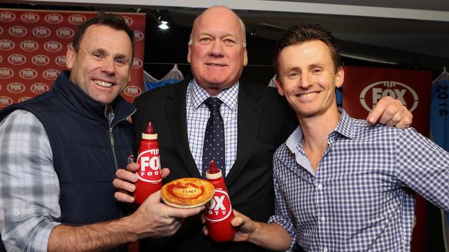 Mark Maclure with David King and Anthony Hudson at the Fox Footy Pie Night. Picture: Julie Kiriacoudis