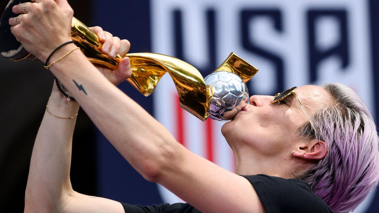 Megan Rapinoe at a parade for the USWNT after winning the 2019 World Cup. Picture: Johannes Eisele/AFP