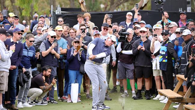 Phil Mickelson of the Hyflyers gets himself out of trouble on the 3rd during LIV Adelaide. Picture: Sarah Reed.