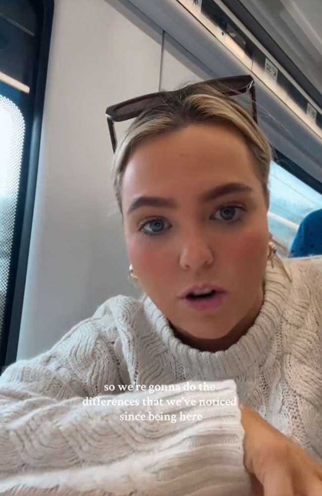 Kate Heaslip, 22, who recently moved to the UK from Australia, has shared a video listing the major differences between the two countries - with many Aussies siding with her. Picture: TikTok/kate.heaslip