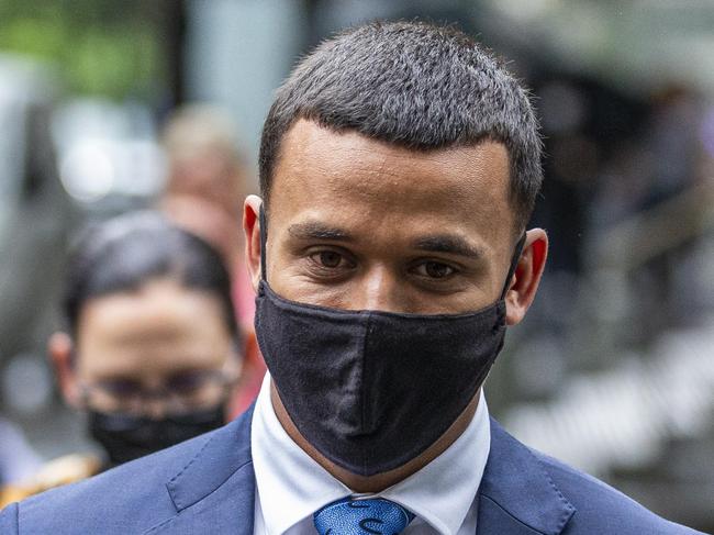 SYDNEY, AUSTRALIA - NewsWire Photos MARCH 02, 2022: Former NRL player Tristan Sailor who has been charged with allegedly sexually assaulting a woman in Sydney's south, arrives at the Downing Centre in Sydney.Picture: NCA NewsWire / Christian Gilles