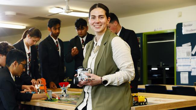 Ms Bell with her computing studies class. Picture: Richard Dobson